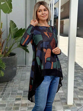 EMERY ROSE Women's Floral Print Patchwork Chiffon Hem Elegant Blouse